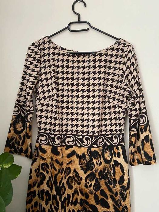 Leopard knit pencil dress elegant chic | dzianinowa sukienka kratka 42