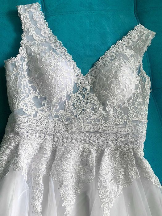 Suknia ślubna #30 boho wyszczuplająca linia A koronka rozmiar 46 XXXL