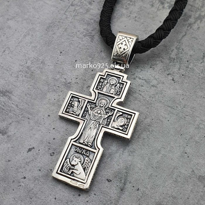 Шовкова цепочка з хрестиком чоловічим двостороннім шнур вставками 4 мм