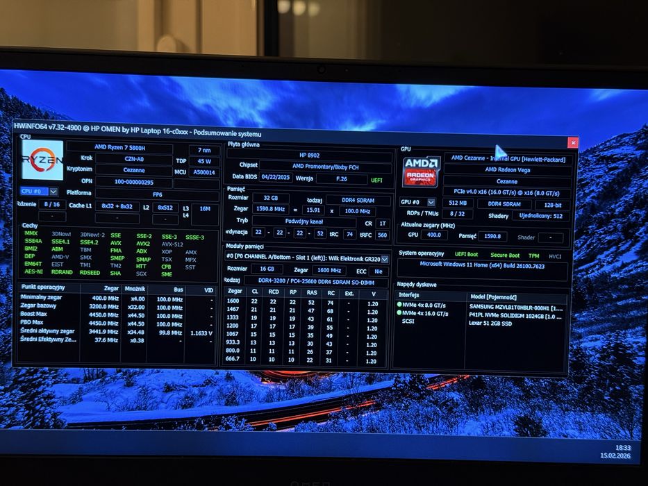 Laptop HP OMEN Ryzen 7 5800H RX6600M 32GB ram