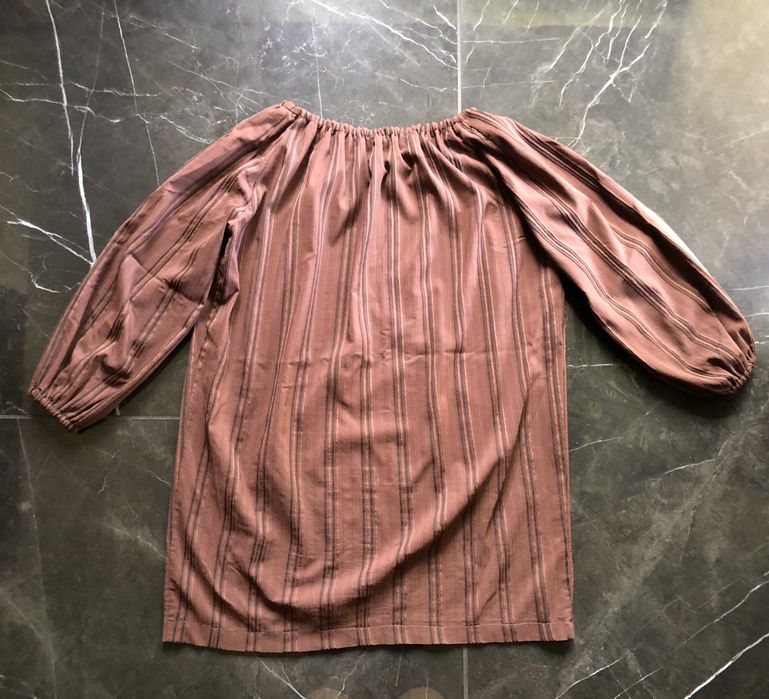 Handmade luźna brązowa sukienka w pasy rozm. M 38 stan DB