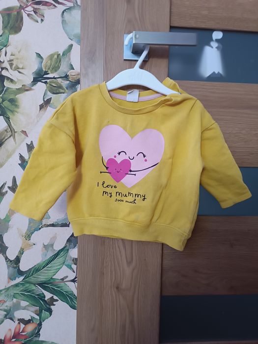 Żółta bluza H&M, rozmiar 80, "I love my mummy so much", stan bdb-