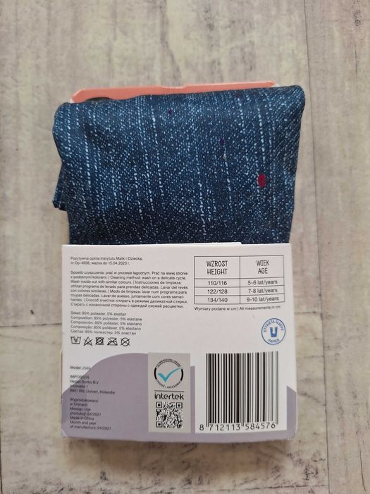 Nowe leginsy dziewczęce, wzor jak jeans, rozmiar 110/116