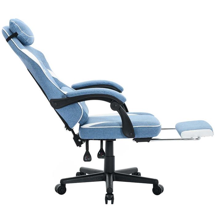 Fotel gamingowy DEUS EDGE – Jasny błękit, pełna wygoda i podnóżek