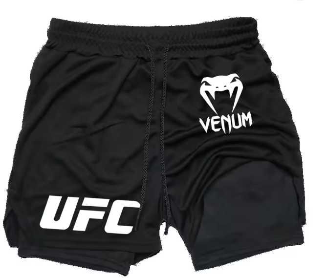 Calções UFC x Venum. Preto/Azul Escuro/ Cinzento