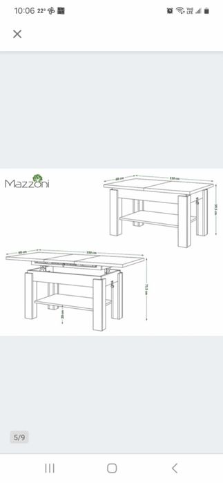 Ławostół stół stolik kawowy PÓŁ ceny ława rozsuwana podnoszona MAZZONI