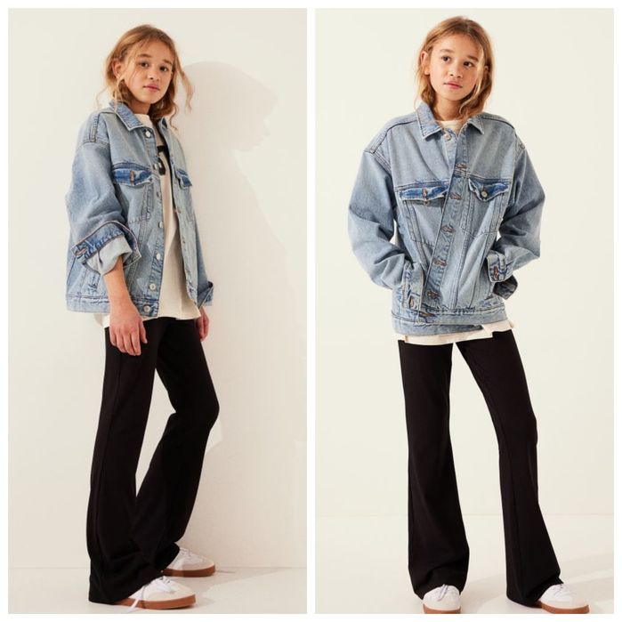 H&M czarno-biały komplet 12-14 skórzane spodnie flare kardigan trampki