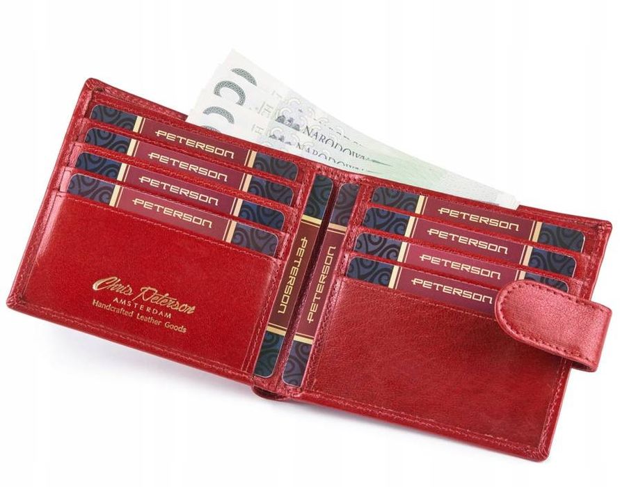 cienki skórzany portfel męski z zapięciem - peterson