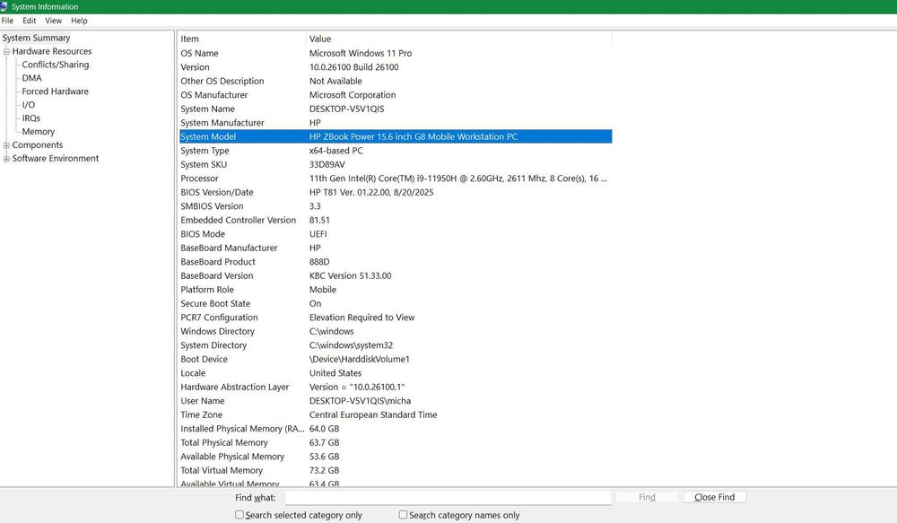 Sprzedam Laptop HP ZBook Power 15.6 G8 (i9 64GB 500GB RTX-A2000 Win11)