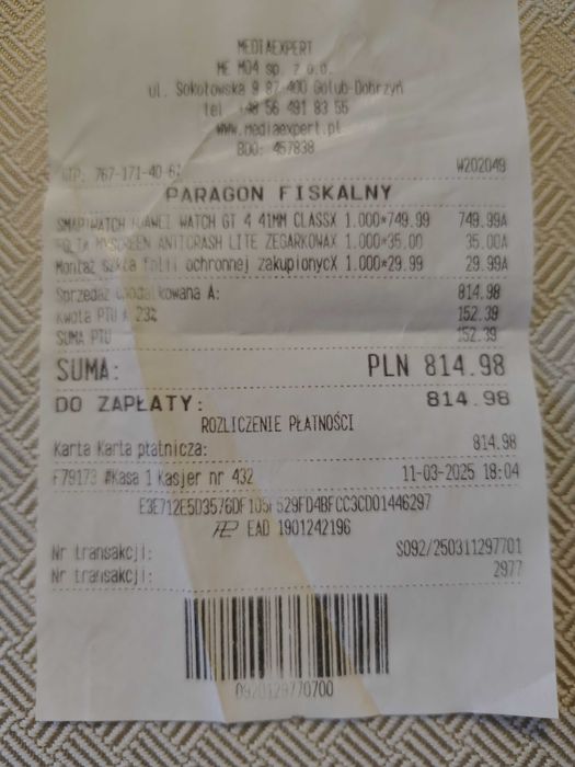 Huawei watch gt 4 gwarancja