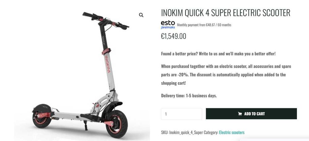 Електросамокат Inokim Quick 4 Super 52V 16Ah, запас ходу до 70 км