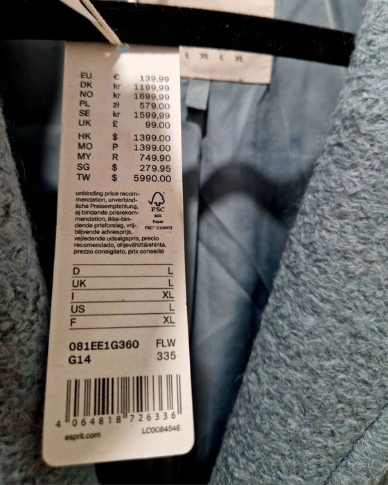 Płaszcz  wełniany ESPRIT r.XL