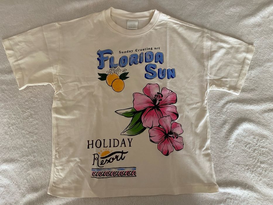 Bluzka Zara 140 bawełniana Florida Sun kremowa stan bardzo dobry