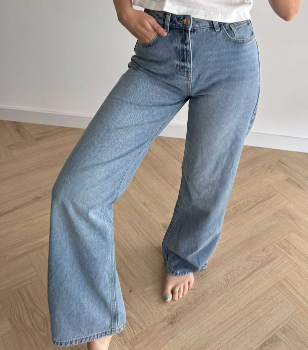 Sinsay spodnie szerokie wysoki stan z szerokimi nogawkami denim grube 36 s