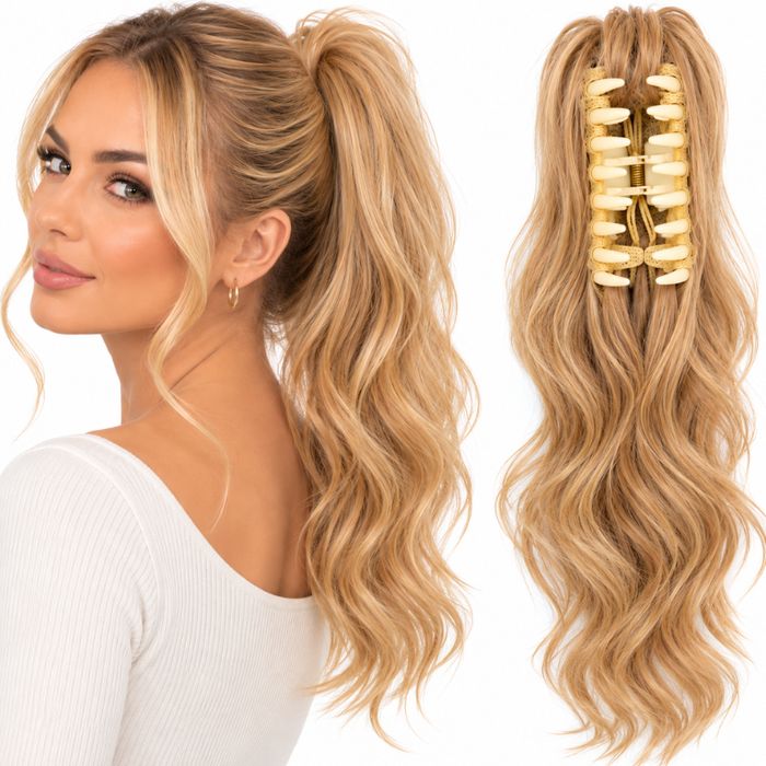Kitka doczepiana blond falowana 40 cm na klamrze kucyk miękkie włosy
