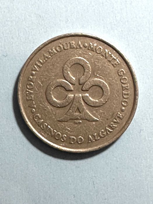 Antiga ficha jogo 100 Escudos-Casinos Algarve: Alvor+Vilamoura+M.Gordo