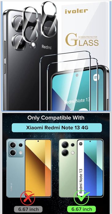 Protector de vidro 2 peças Xiaomi Redmi Note 134G