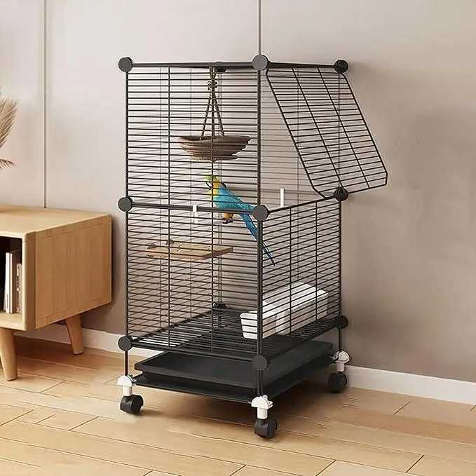 Металева клітка для птахів на колесах з аксесуарами 82х37х37см KP-82