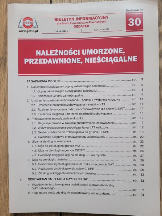GOFIN należności umorzone przedawnione nieściągalne
