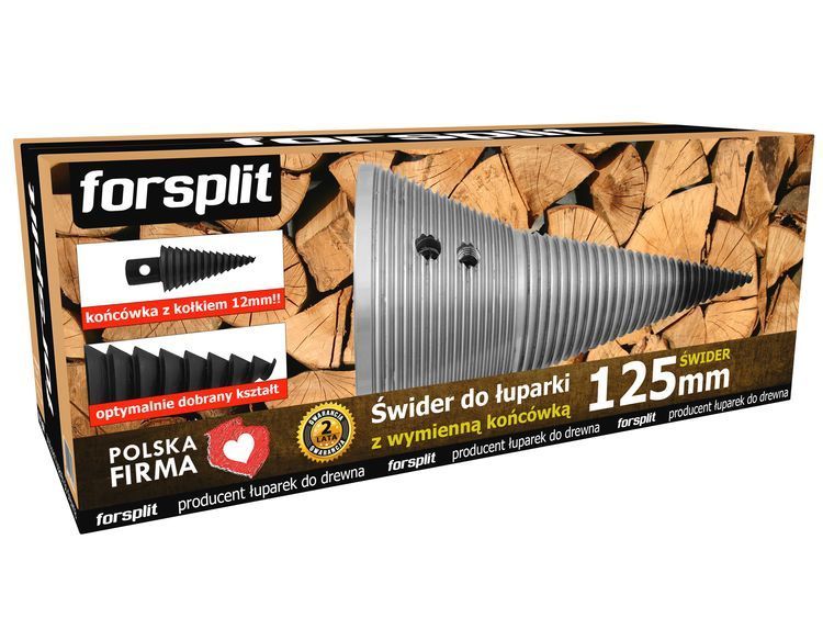 Świder do łuparki 125mm, z wymienną końcówką (kołkowaną)