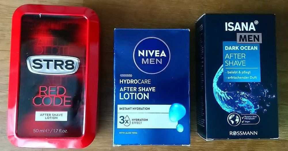 Woda po goleniu 3 sztuki (Nivea, Isana, STR8)