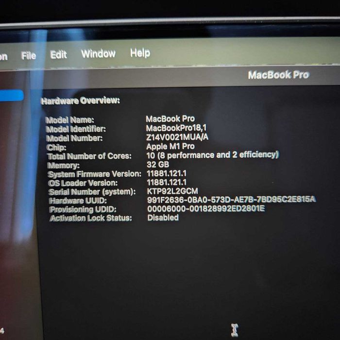 Macbook Pro, M1 Pro, 16", 32 RAM, 512 Gb SSD