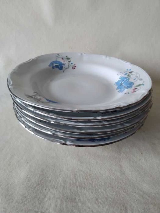 Komplet talerzy głębokich dekorowanych Chodzież 6 sztuk okres PRL