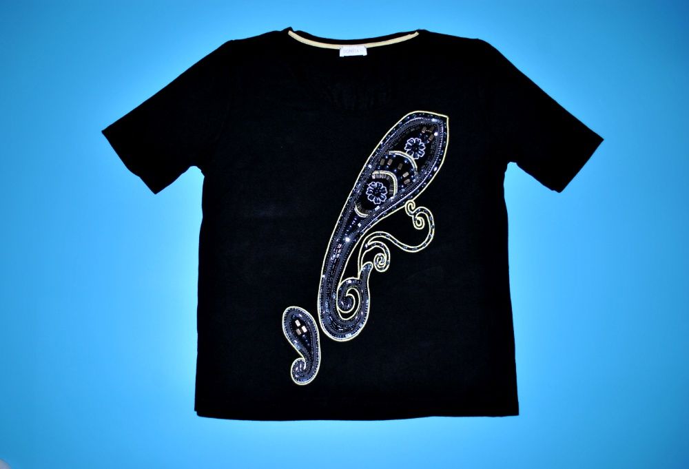 Футболка  TomTailor XXL 3XL черная шикарная украшена вышивка пайетки