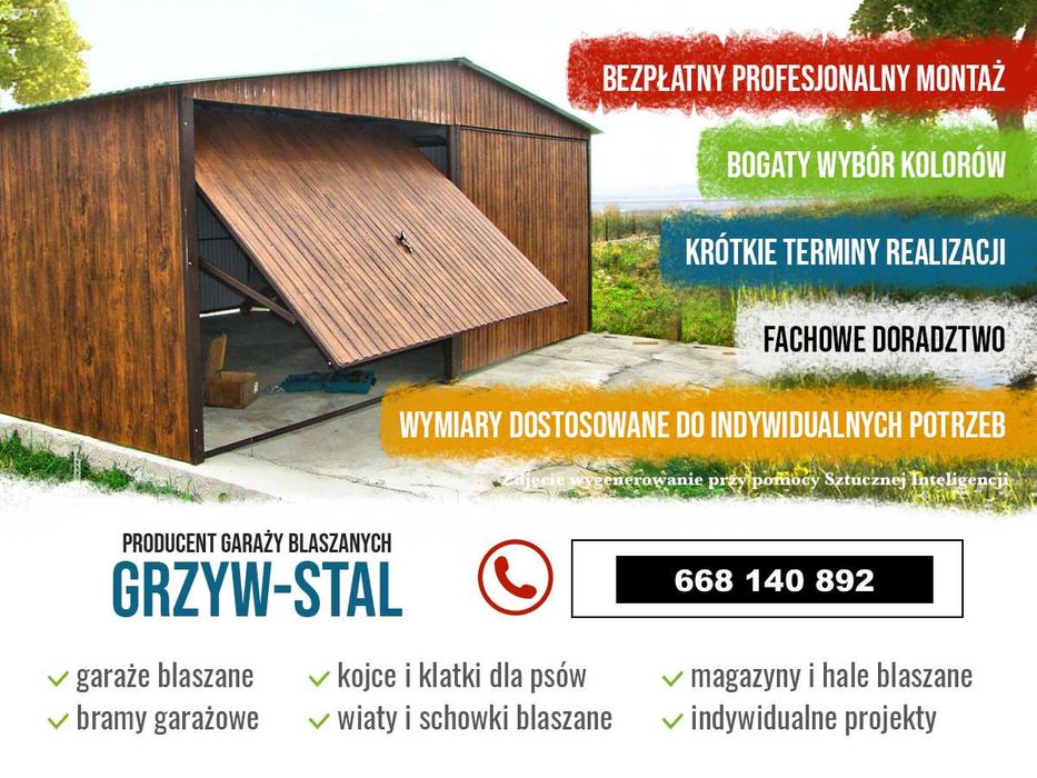 Ładny Garaż Blaszany Złoty Dąb / ORZECH /Garaże Blaszane - GRZYWSTAL*