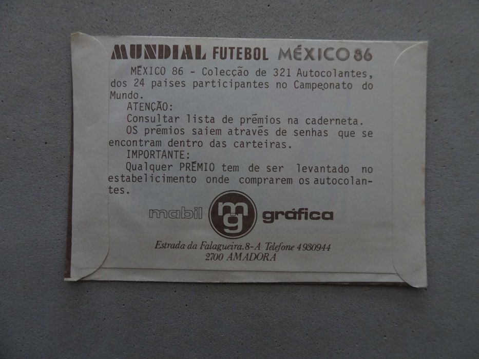 Carteira de cromos fechada Mundial Futebol México 86 Mabilgráfica
