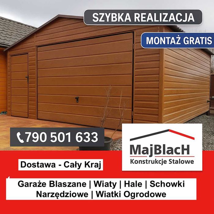 Garaż Blaszany Dwuspadowy/Złoty Dąb/SZYBKI MONTAŻ GRATIS / – Maj-Blach