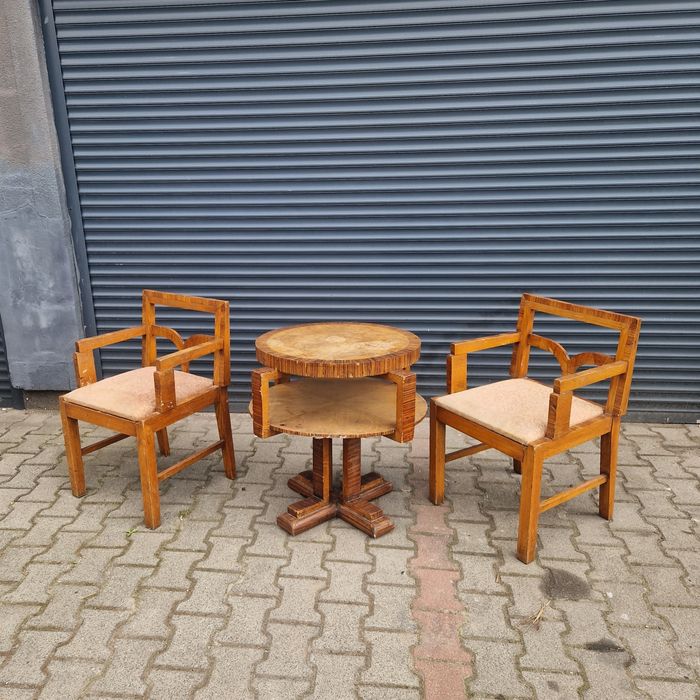 2 Fotele i stolik - polskie Art Deco , jesion