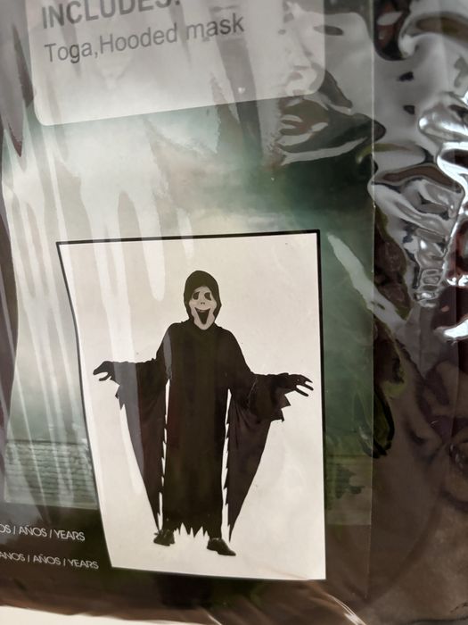Túnica e capuz com máscara do Diabo, 7-10 anos