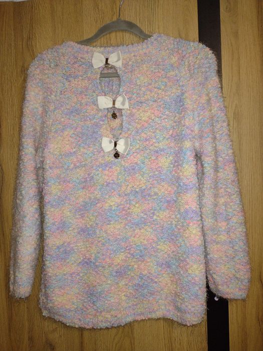 Sweter włochacz boucla damski z kokardkami z tyłu L XL