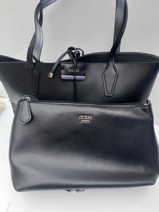 Torebka GUESS dwustronna torebki zestaw czarna srebrna 2w1