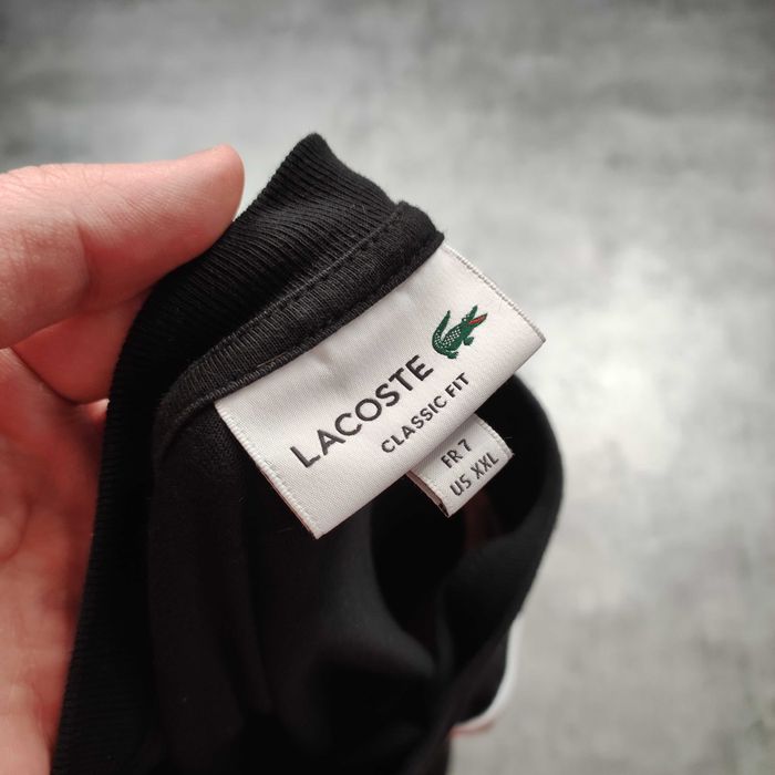 MĘSKA Koszulka Bawełna PREMIUM Czarna Elegancka Haft Logo Lacoste