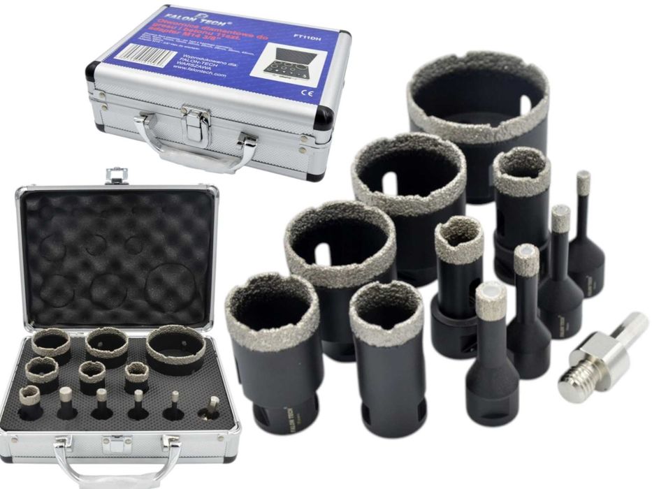 ZESTAW 11x Otwornic Wiertło WYTRZYMAŁE Gresu 6-68 Diamentowe +Adapter