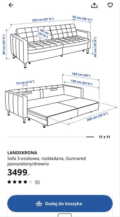 IKEA LANDSKRONA sofa 3 osobowa ROZKŁADANA, na gwarancji, nowa 3499 pln