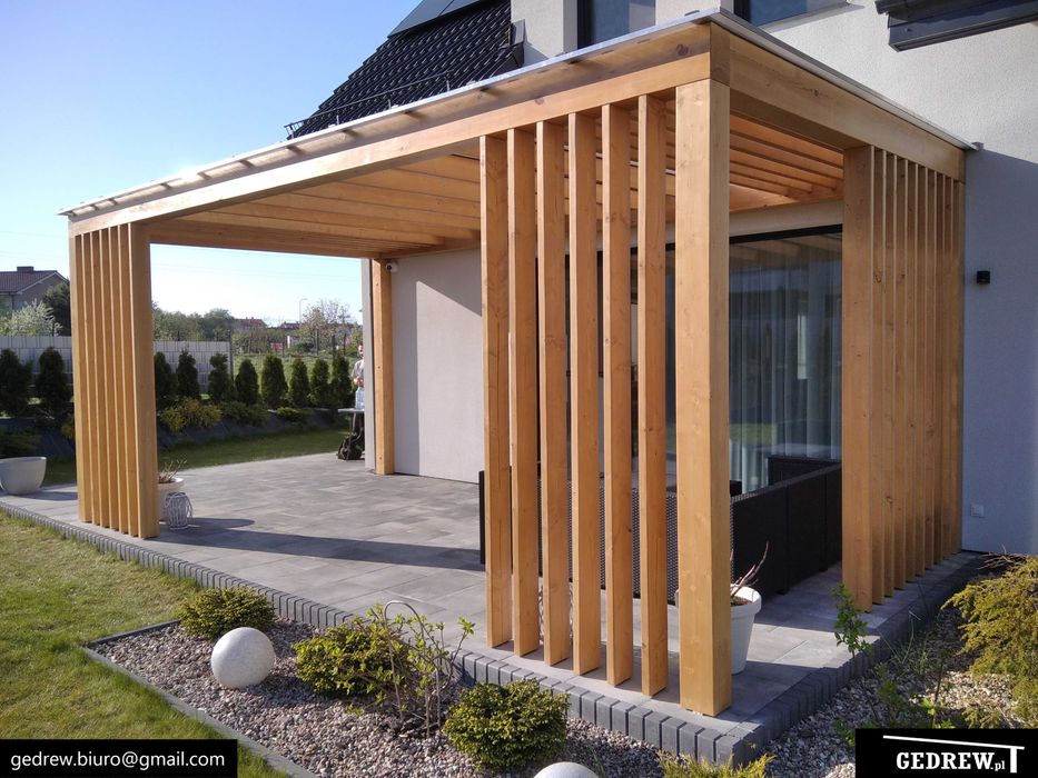 pergola nowoczesne zadaszenie tarasu lamelki tarasowe