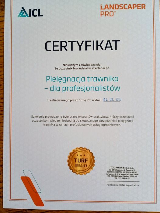 Usługi ogrodnicze, trawniki, nawadnianie