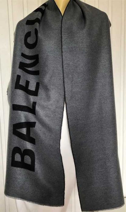 Balenciaga szal wełna logo czarny,szary nowy 200x33