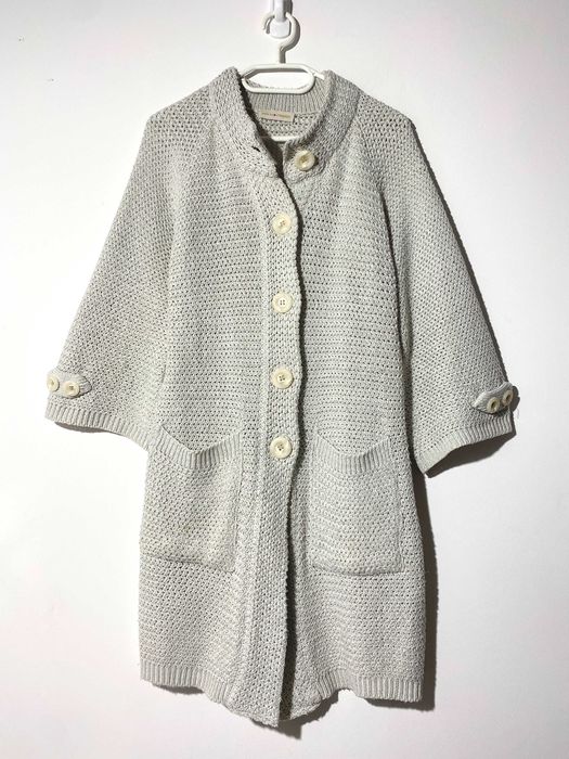 sweter szary srebrna nitka kimono kardigan z kieszeniami bawełna S 36