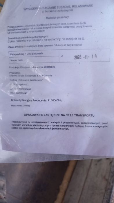 Wysłodki suszone melasowane