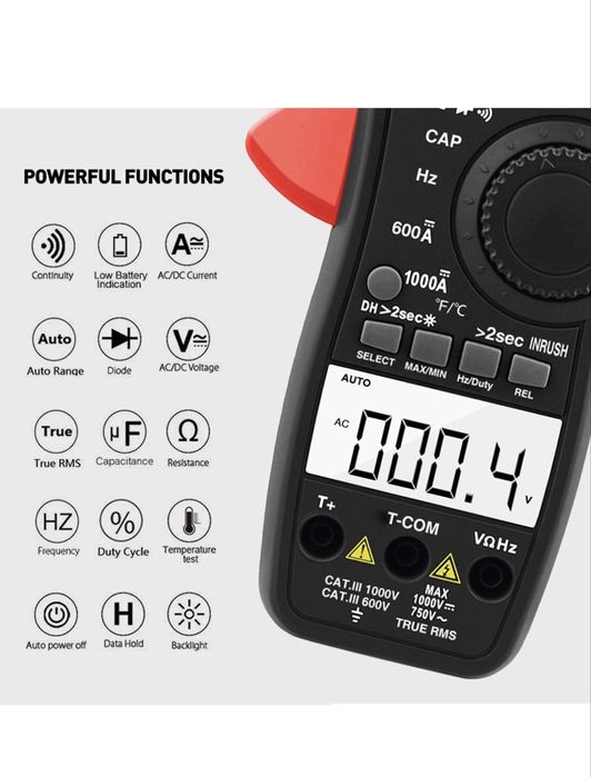 Cyfrowy cęgowy multimetr, 6000 zliczeń TRMS automatyczny