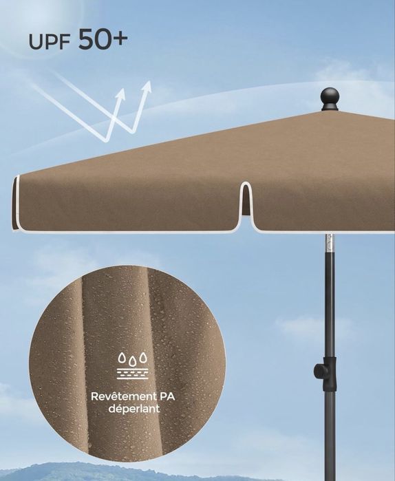 Parasol SONGMICS 200 x 125 cm – regulowany, składany, UPF 50+