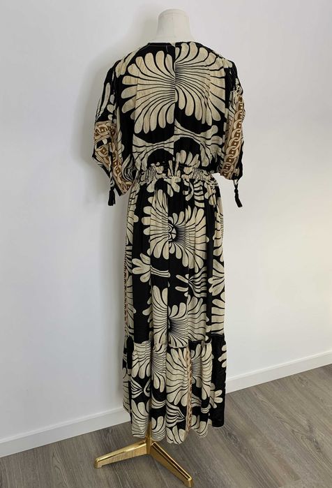 Vestido preto boho com cintura elástica - tamanho único (veste S-XL) - novo