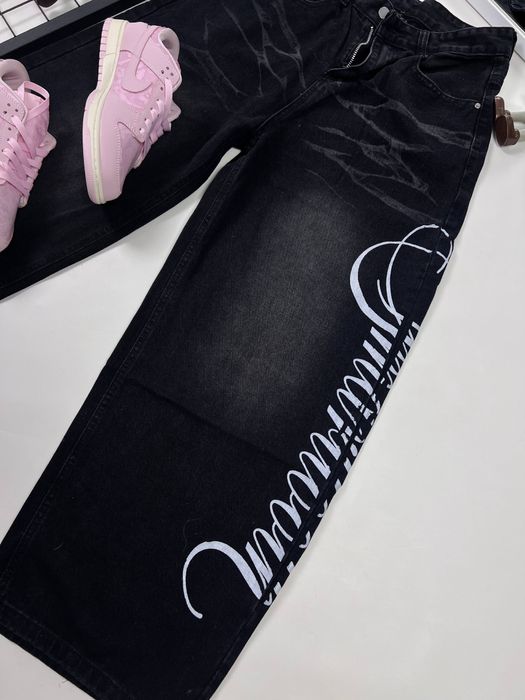 ‼️ЗНИЖКА‼️Jeans rap baggy/ Чорні штани з принтом/ Бегги/ pants/ рап