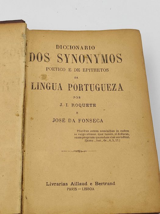 Livro Ref:PAR1 - Diccionario dos synonymos - Fonseca & Roquete