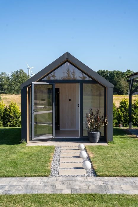 SAUNA ogrodowa z natryskiem- Nowoczesny DESIGN | CAŁOROCZNA