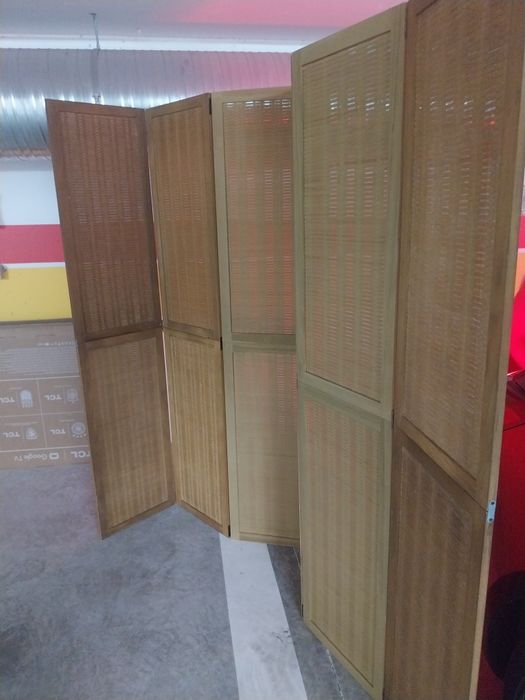 Biombo c/ 6 painéis madeira paulownia castanho